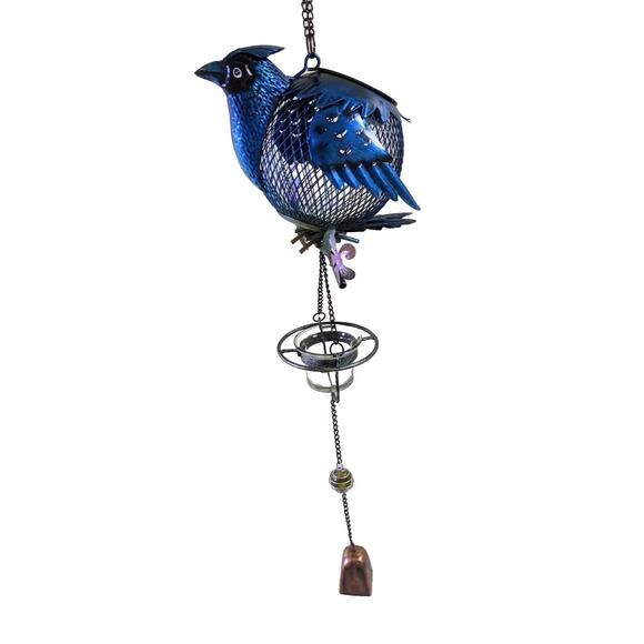 Hanging Solar Blue Bird Feeder Wild Birdfeeders Outside Outdoor Wire Bell Glass - Picture 1 of 7